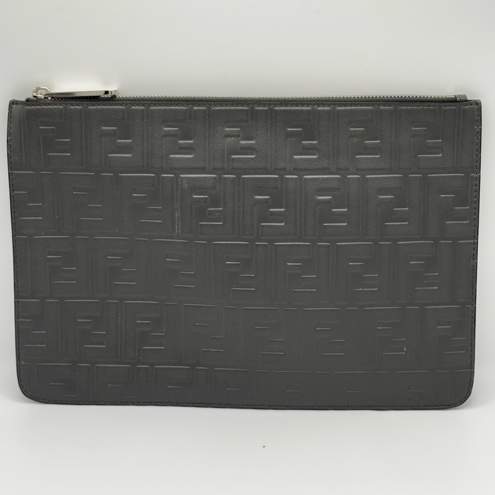 Fendi Embossed Zucca Pouch Grey